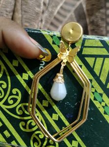 Gold Geometric Pearl Drop Earrings