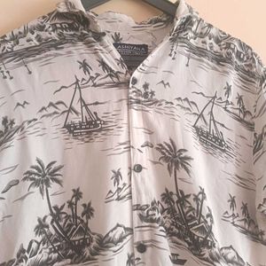 Tropical Print Button-Down Shirt