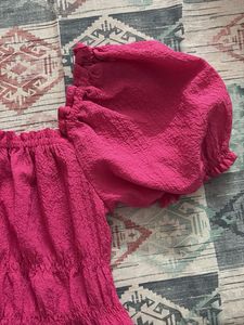 Pink Smocked Puff Sleeve Top