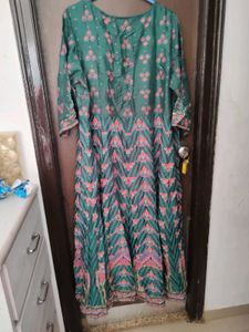 W Elegant Green Printed Maxi Dress