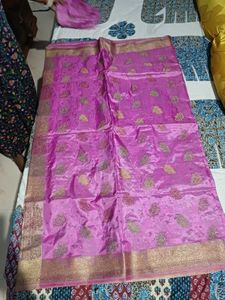 Pink Art Silk Saree with Stiched Blouse 36 Size