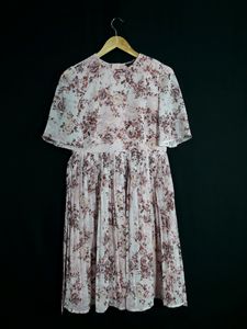 FabAlley Blush Floral Pleated Belted Dress
