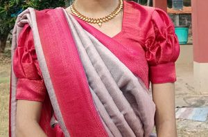 Pink Grey Silk Lehenga