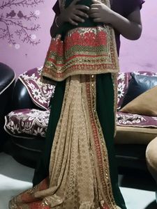 Saree With Ready V Neck Blouse Combo Set