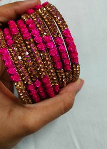 Pink rose flower Bangles (Set of 8) 2-8 size