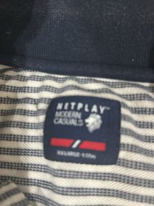 White Navyblue Stips Tshirt For Men