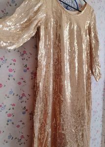 Gold Sequin Kurti with Red Skirt