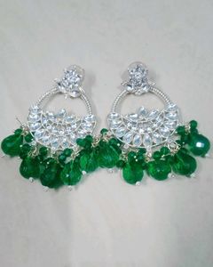 Green Kundan Chandbali Earrings