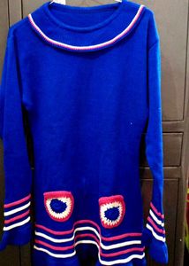 Blue Knit Dress with Details