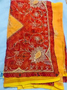 chundri saree with yellow red tone