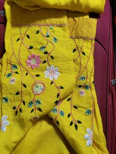 Mustard Yellow Kurta Pant Set With Hand Embroidery