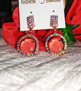Combo Set Of 2 Peach DropEarring &amp; Metallic Jhumka
