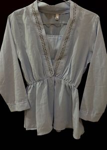 V-Neck Top with Rhinestone Detailing