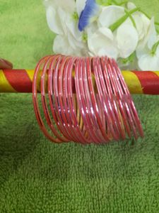 Pink Glass Bangles - Set of 16