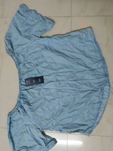 Denim Crop Top , Adjustable Sleeves