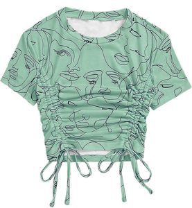 Mint Green Abstract Face Crop Top