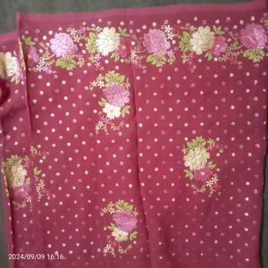 Pink Printed Saree No Blouse