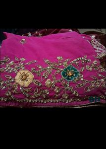 Dark Pink Saree With Embroidery Work No Ret