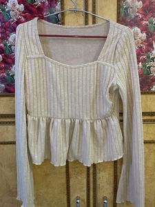 Ribbed Square Neck Ruffle Top