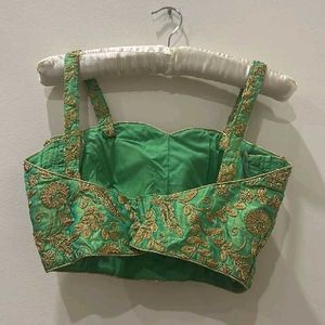 Padded Embroidered Back Open Thin Strap Blouse