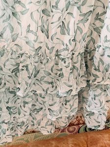 Floral Green Leaf Printed Western Dress