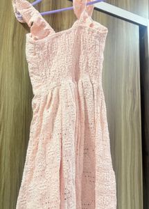 Romantic Blush Pink Eyelet Midi Dress