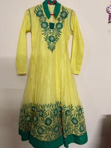 🆕 Yellow &amp; Green Embroidered Anarkali