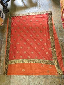 Orange Embellished Saree