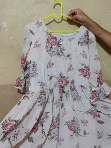 White Floral Printing Frock Multicolor DimensionFr