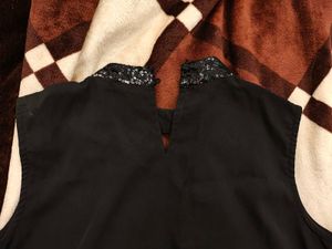 Black High Neck Sequin Top
