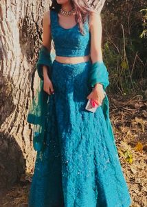 Dark Turquoise Lehnga With Net Dupptta