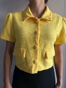 Yellow Tweed Cropped Jacket