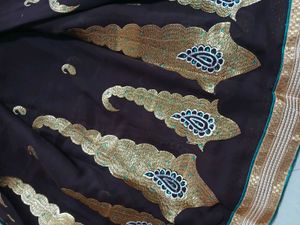 Brown &amp; Gold Embroidered Sari