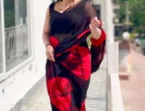 Red & Black Floral Saree