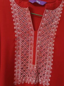 Libas Women Red Yoke Pattern Kurta