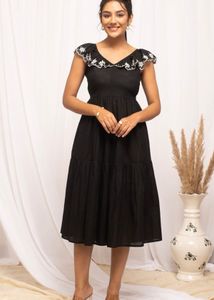 V-neck Cap Sleeves Fit&amp;Flare Dress