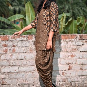Olive Printed Rayon Straight KurtaWith Salwar&amp;Srug