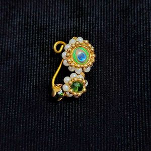 Peacock Nose Pin - Gold & Pearl