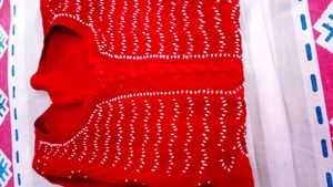 Handwork Chikenkari Red Embroidered Kurta