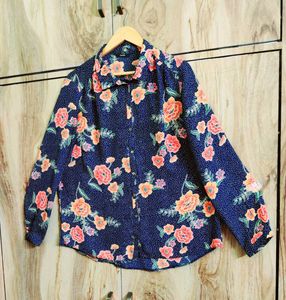 Black Floral Desgin Shirt Size-44