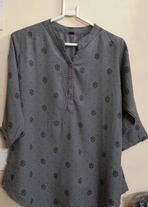 Gray Printed Button-Up Shirt