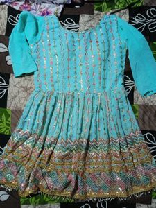 Sky Blue Embroidered Anarkali Kurti