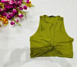 Olive Green Knotted Crop Top