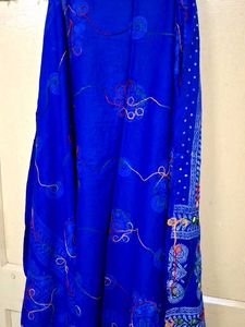 Mirror Work Cotton Navy Blue Dupatta