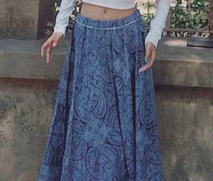 Paisley Print Midi Skirt &amp; White Solid Long Sleeve