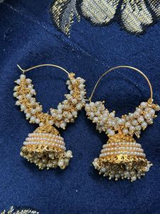 Gold Jhumka Hoop Earrings with Pearls