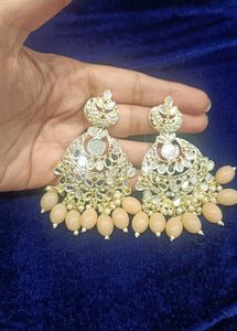 Mirror Work Earrings (Peach)