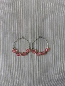 New Pink Beaded Hoops (Handmade)