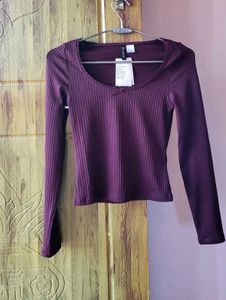 H&amp;M Ribbed Lace detail Jersey Top
