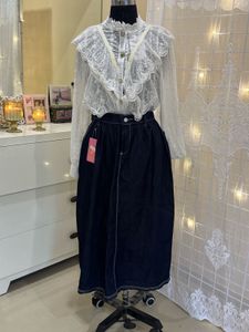 Lace Top &amp; Denim Skirt Set